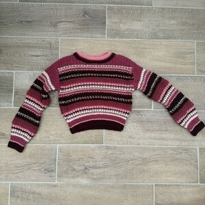 Cozy Striped Y2K Lizzie McGuire Style Kids Sweater in Pink and Brown